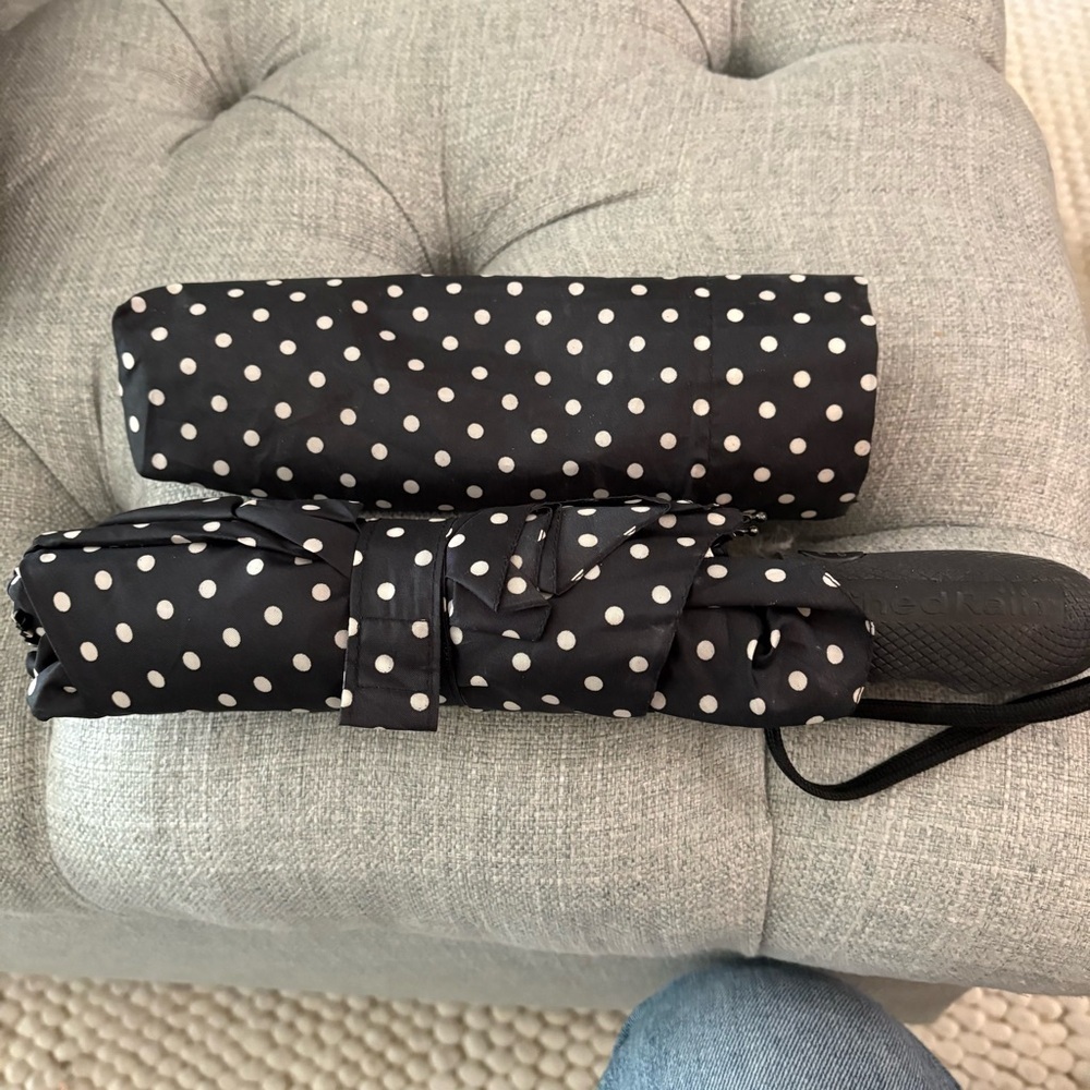 SHE RAIN Black and White Polkadot Compact Umbrella - Picture 2 of 4